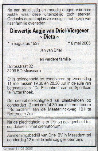 Dieta Van Driel-Viergever 1937-2005